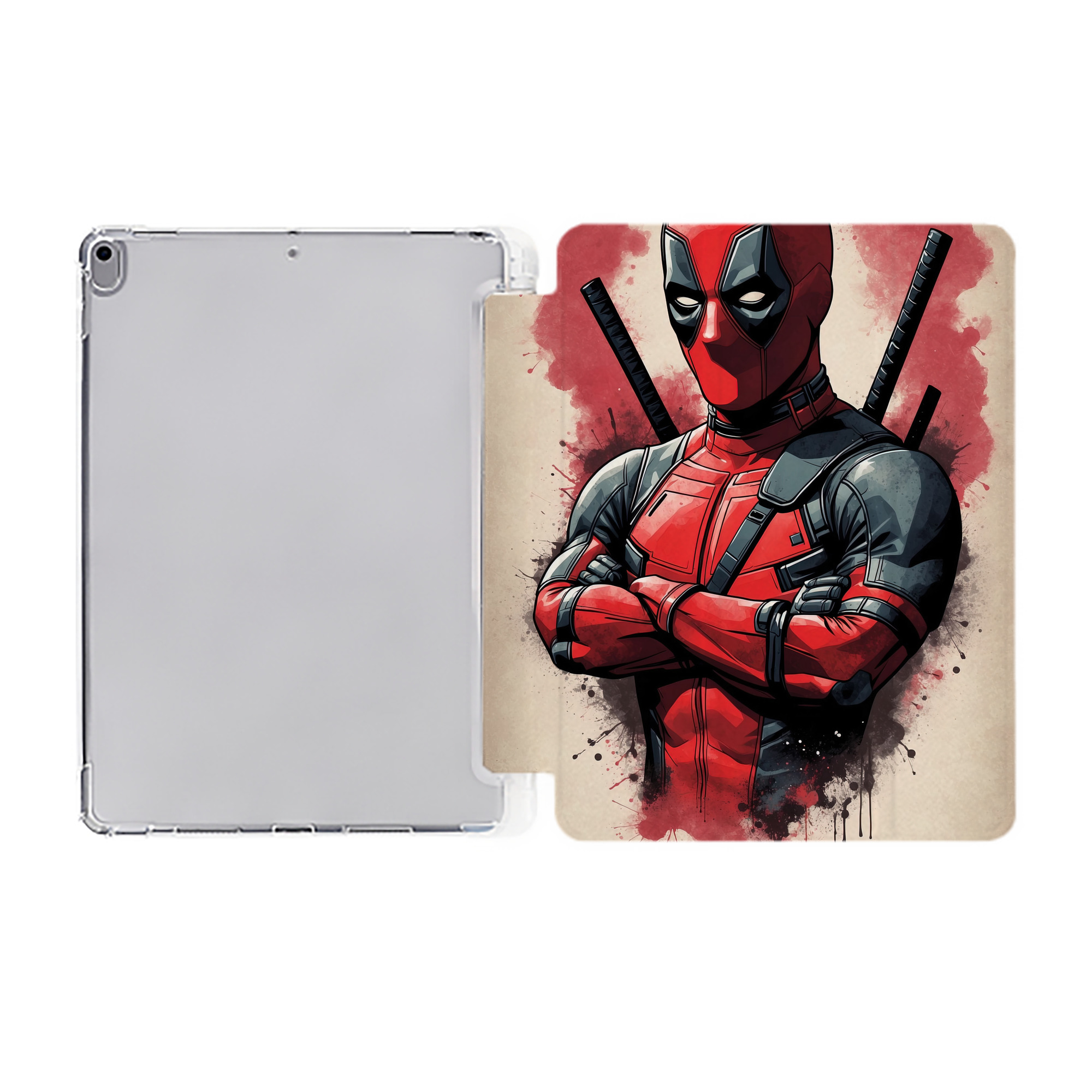 （画像用） Deadpool デッドプール IPad ケース ペン収納付き 三つ折りスタンド PUレザー×シリコン 対応機種9.5/10.5/10.9インチ